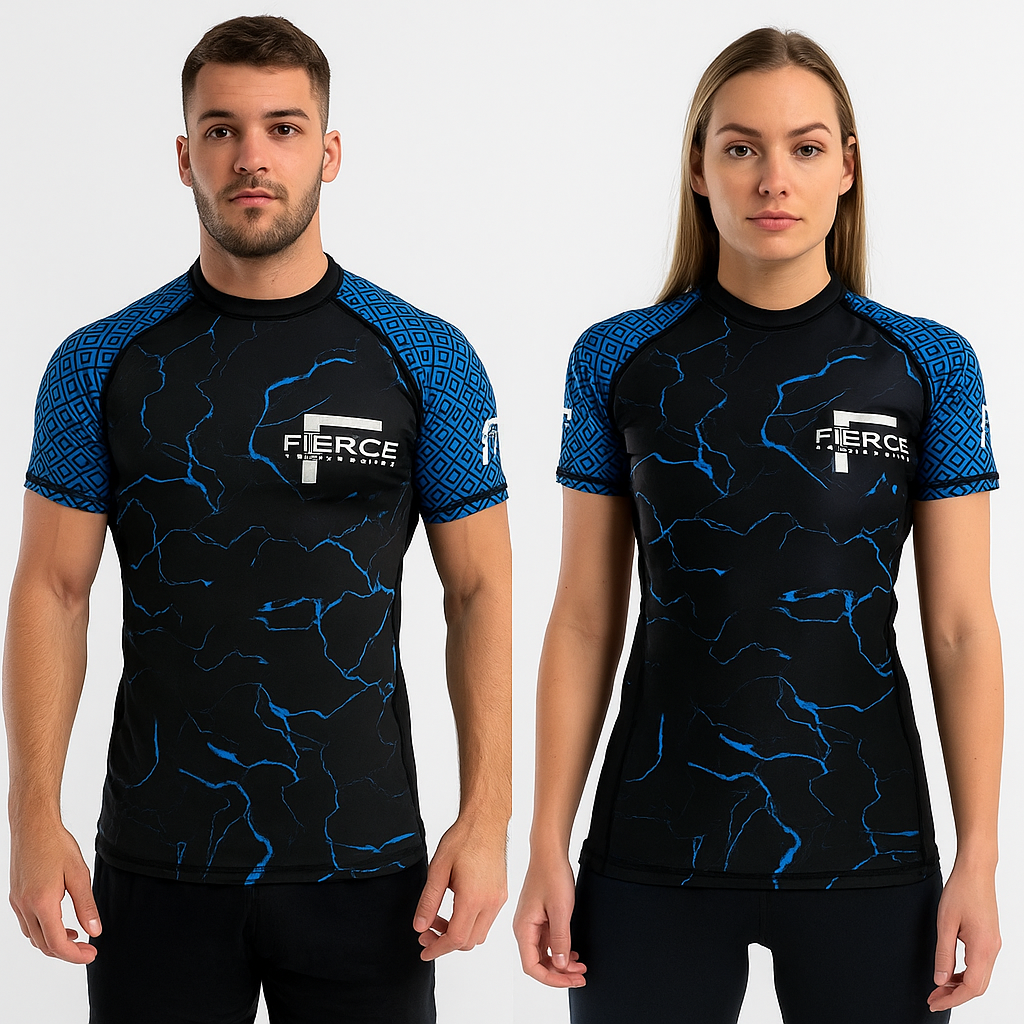 Fierce Fightwear – Blue Lightning Rash Guard
Adults