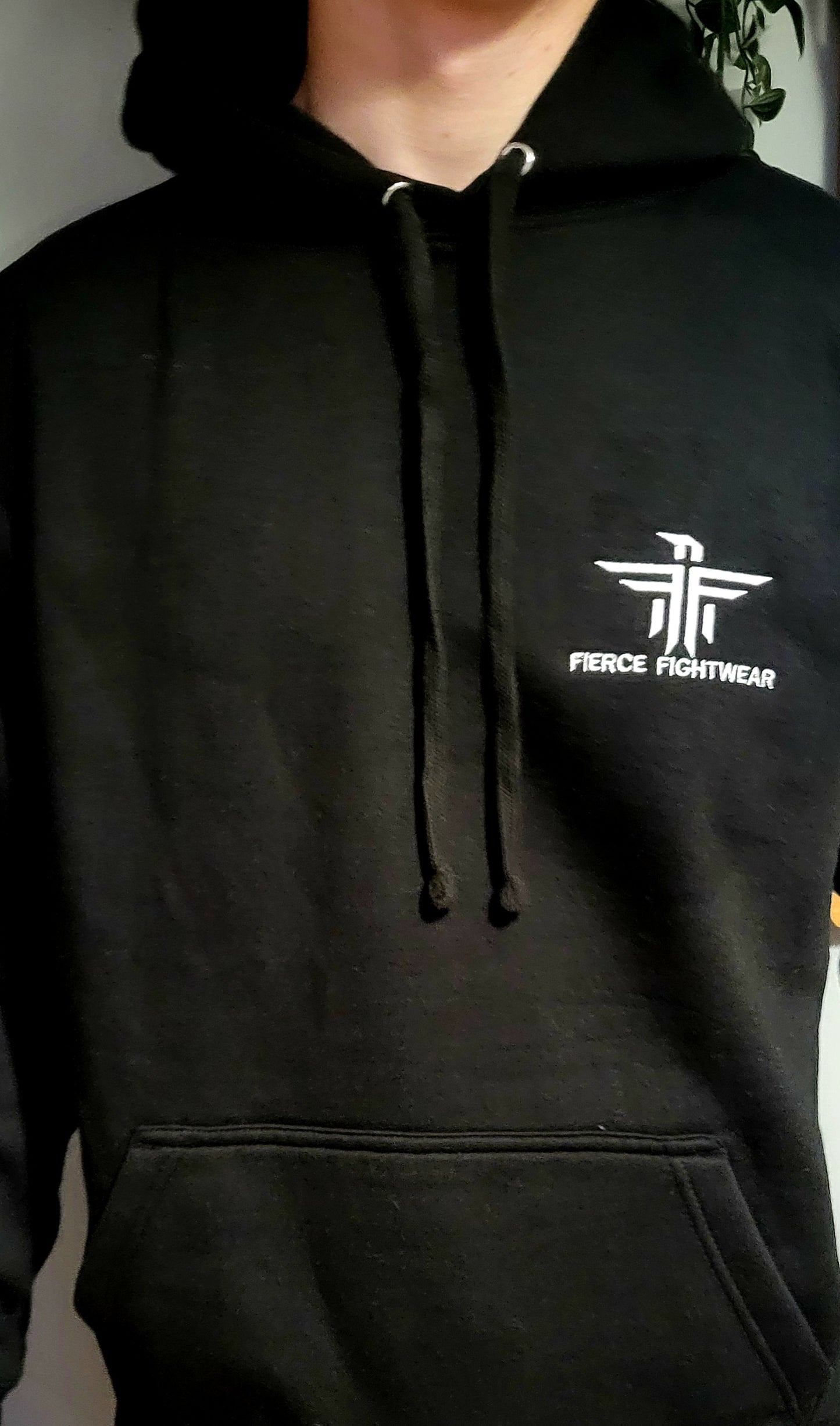 Black Hoodie White Embroidery Logo Adults