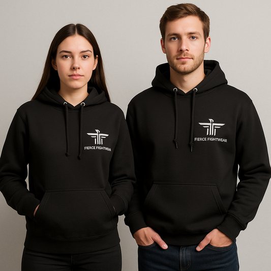 Black Hoodie White Embroidery Logo Adults